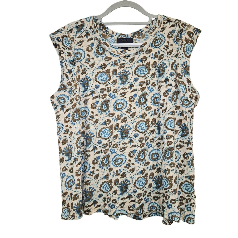 Rachel Rachel Roy Blouse Womens 2X‎ Blue Brown Floral Sleeveless Top Boho Flowy